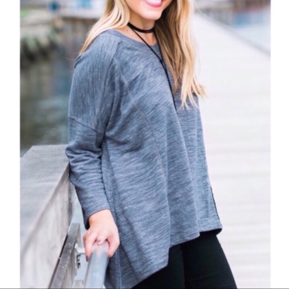 Heathered Navy Oversized 3/4 Sleeve Sweatshirt